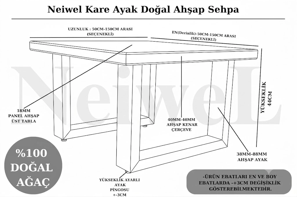 Neiwel Diena Doğal Ahşap Ofis Sehpa