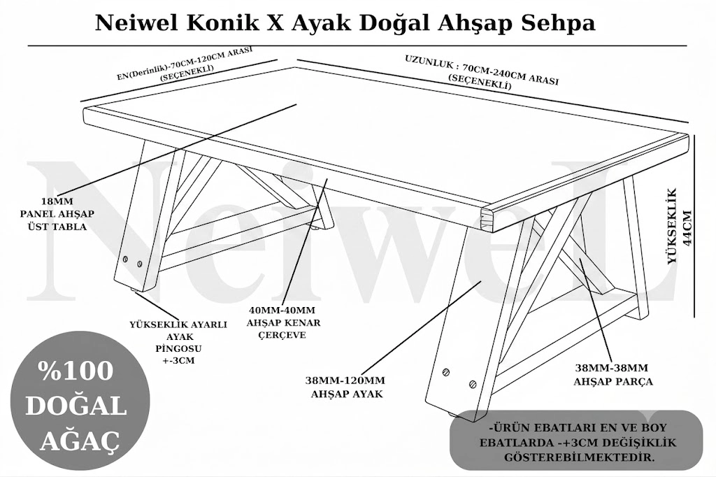 Neiwel Miar Doğal Ahşap Ofis Sehpa