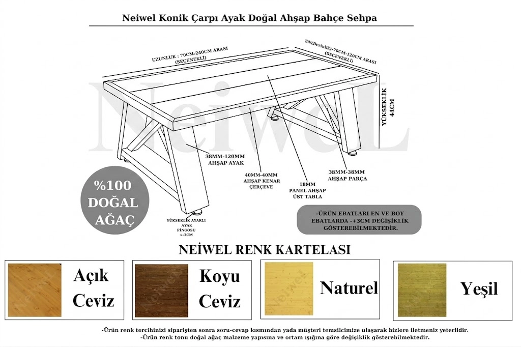 Neiwel Garden Liaz X Doğal Ahşap Bahçe Sehpa
