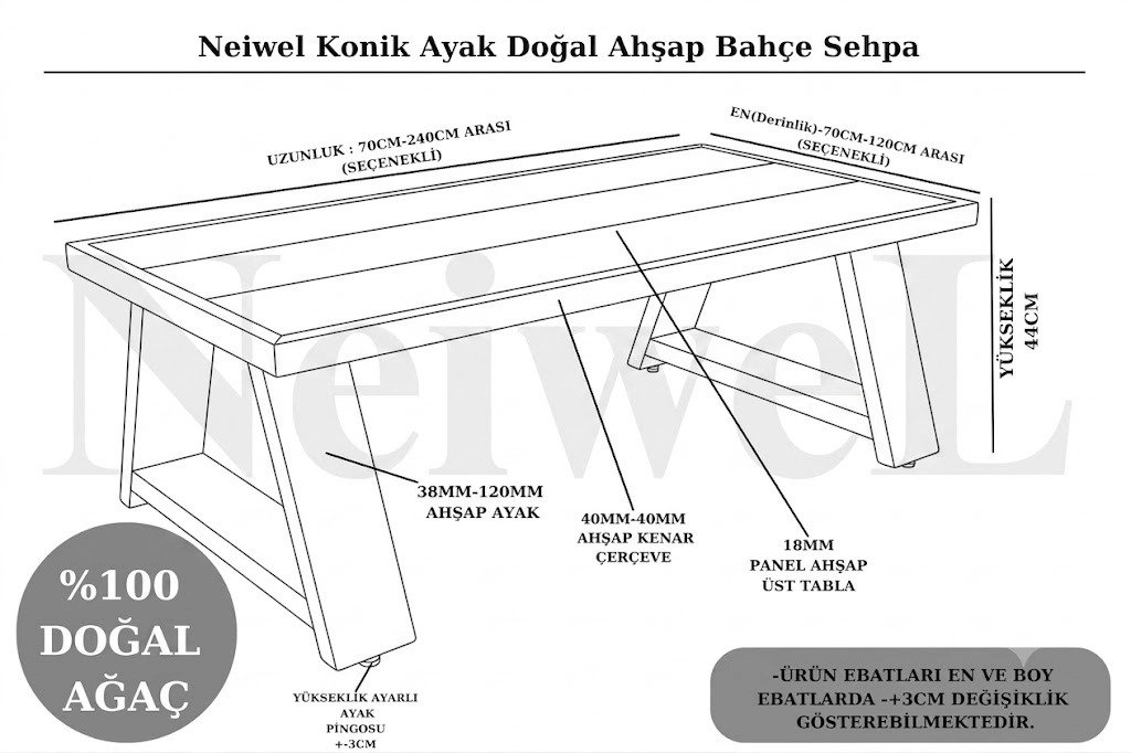 Neiwel Garden Lean Dia Doğal Ahşap Bahçe Sehpa