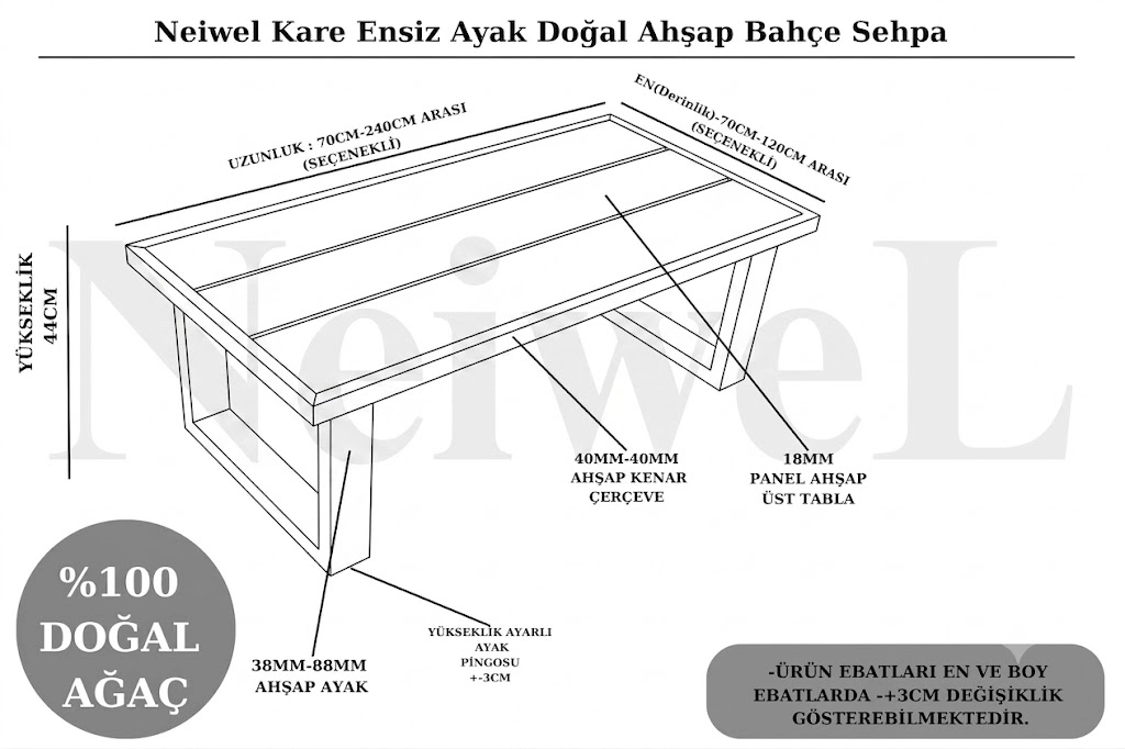 Neiwel Garden Roza Doğal Ahşap Bahçe Sehpa