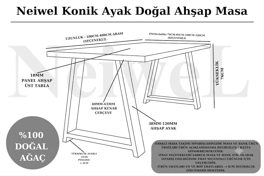 Neiwel Aries Doğal Ahşap Yemek Masası