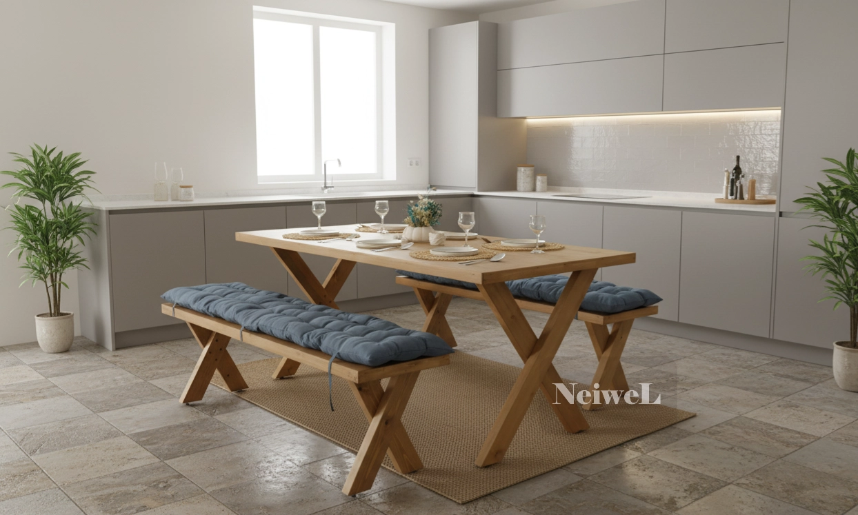 Neiwel Nel Doğal Ahşap Mutfak ve Yemek Masası Takımı