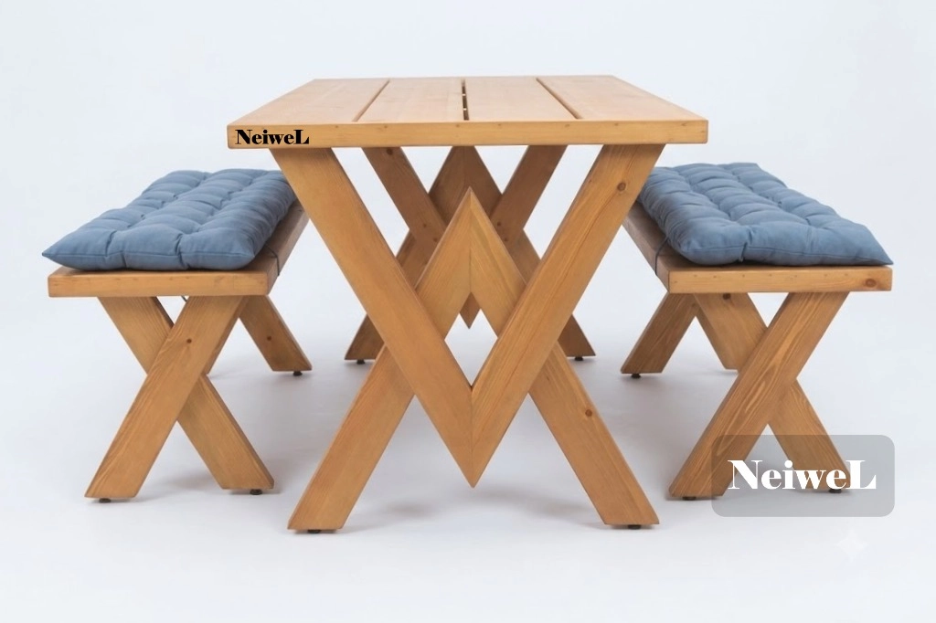 Neiwel Garden Venus Doğal Ahşap Banklı Bahçe Masa Takımı