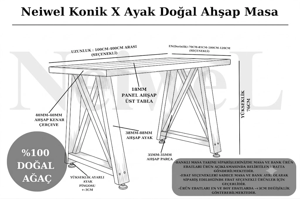 Neiwel Wedel Doğal Ahşap Çalışma Masası