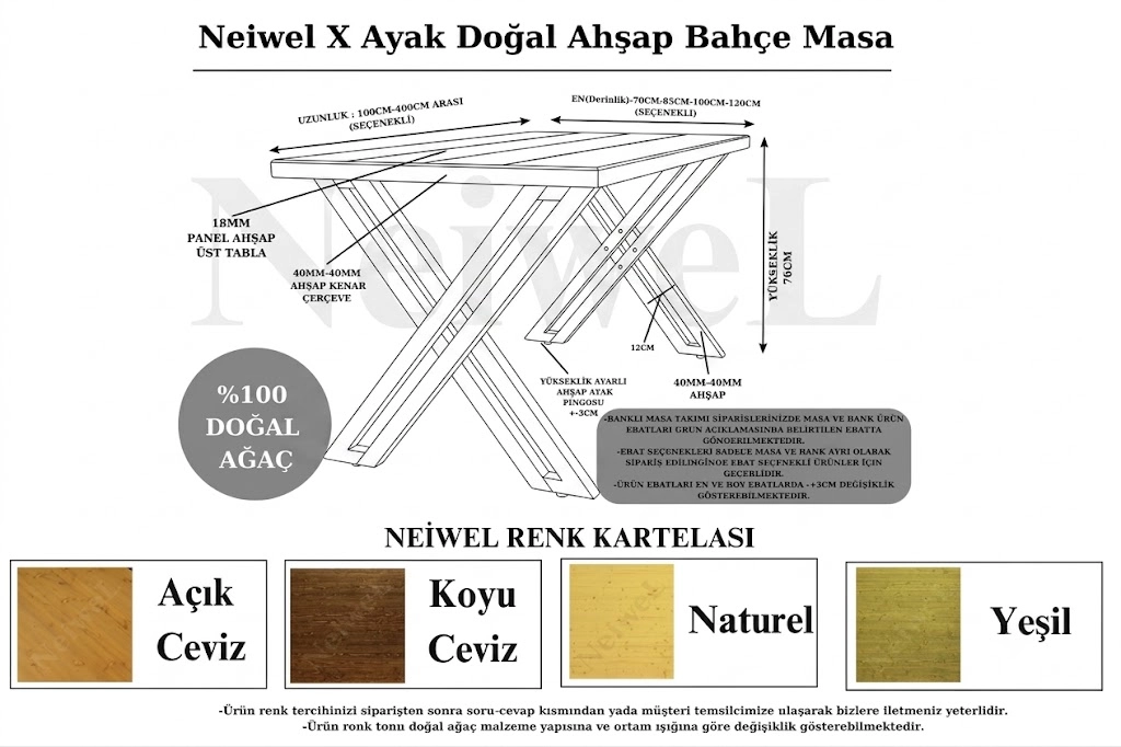 Neiwel Garden Sean Doğal Ahşap Bahçe Masa