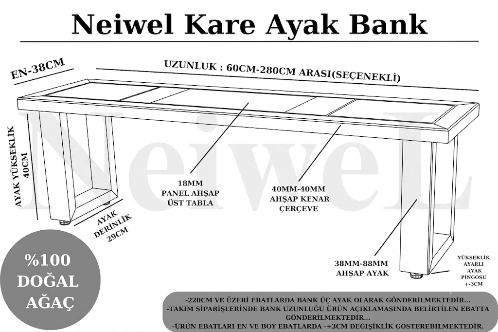 Neiwel Arwes Doğal Ahşap Bank