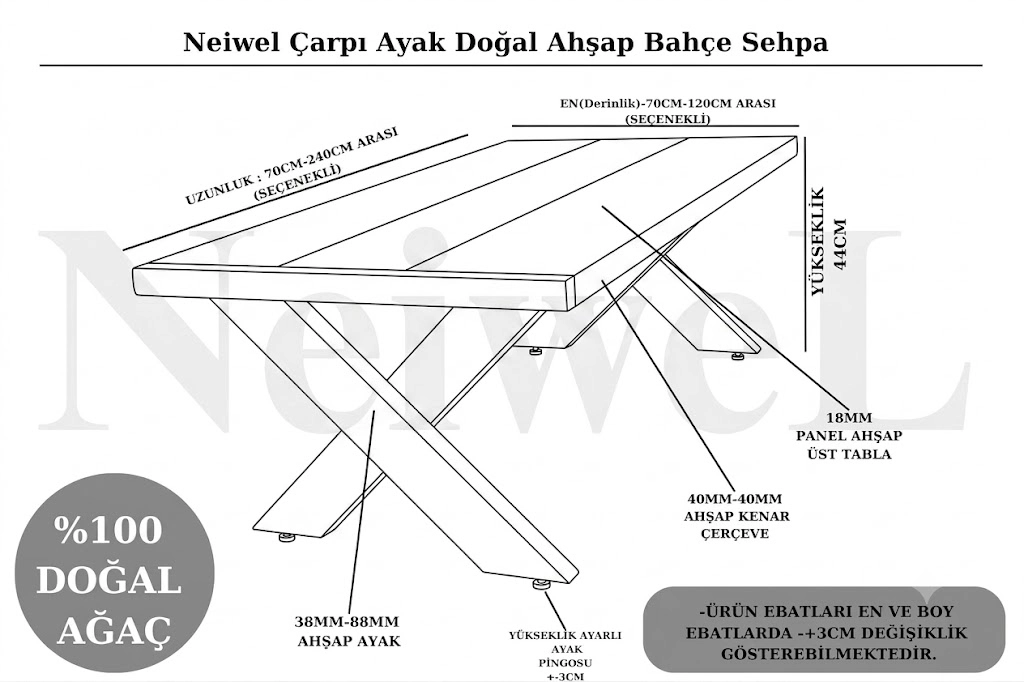 Neiwel Garden Mona Doğal Ahşap Bahçe Sehpa