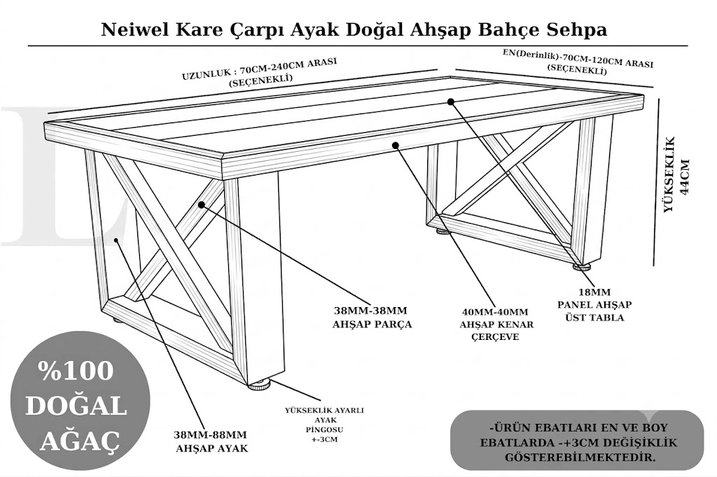 Neiwel Garden Raiz Doğal Ahşap Bahçe Sehpa