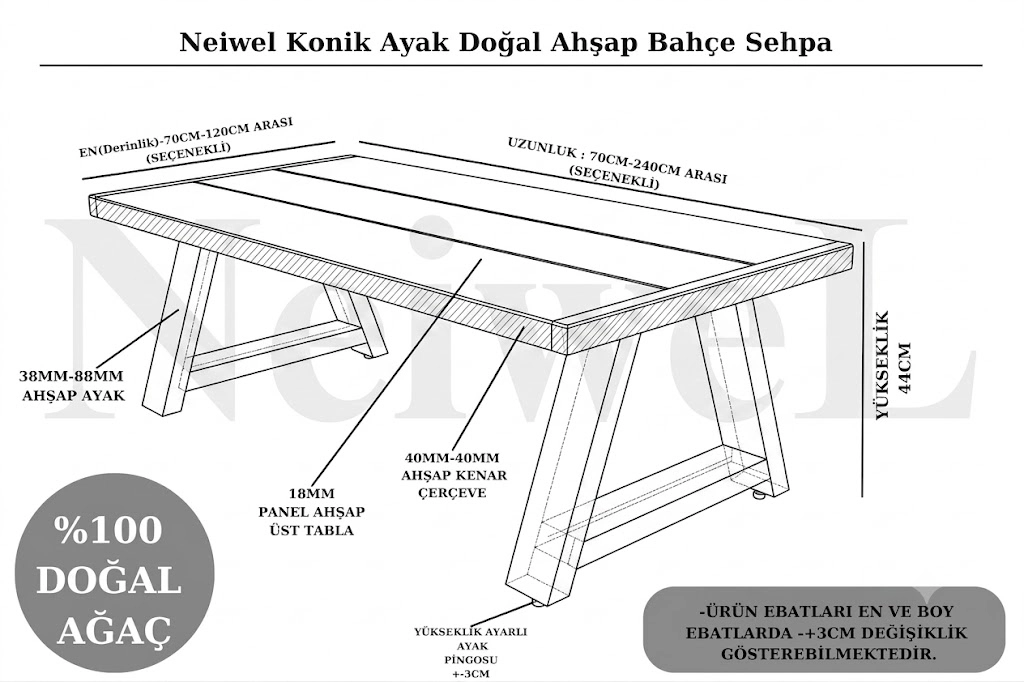 Neiwel Garden Lean Doğal Ahşap Bahçe Sehpa