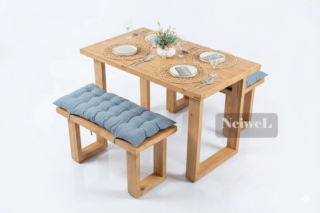 Neiwel Mien Doğal Ahşap Mutfak ve Yemek Masası Takımı
