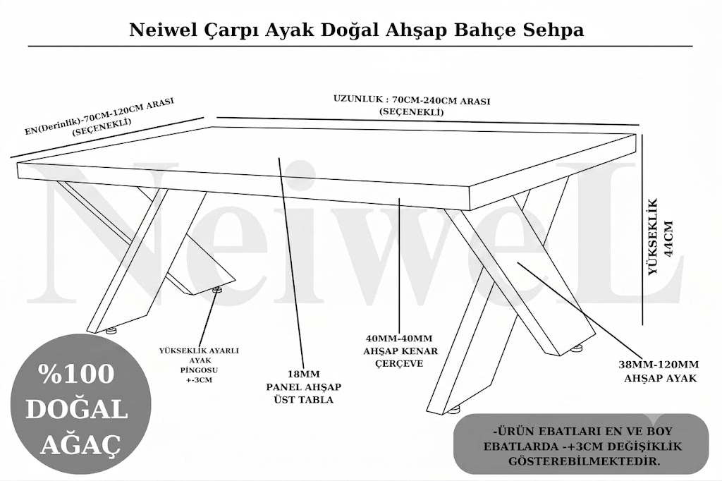 Neiwel Garden Mona X Doğal Ahşap Bahçe Sehpa