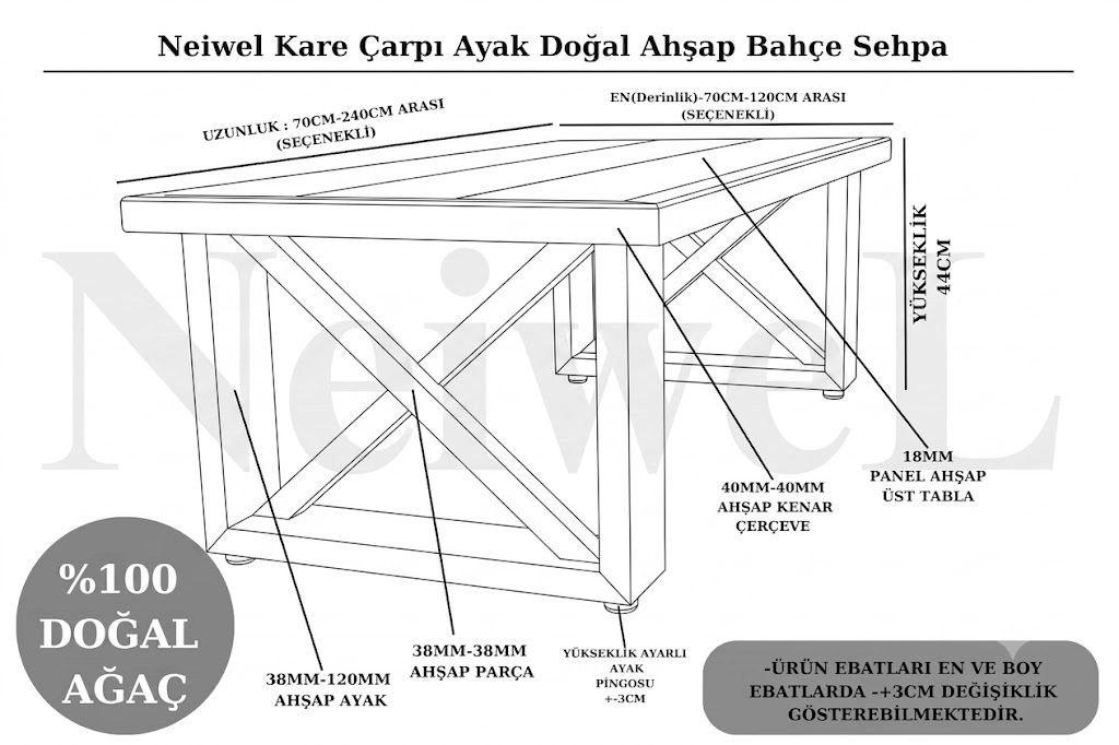 Neiwel Garden Raiz X Doğal Ahşap Bahçe Sehpa