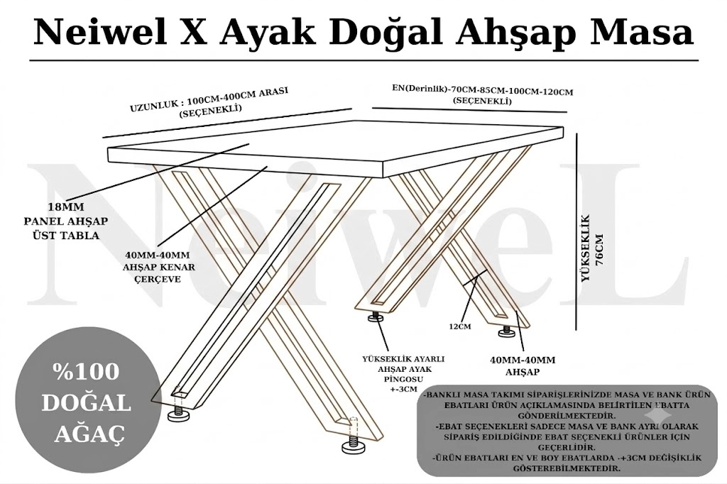 Neiwel Riva Doğal Ahşap Çalışma Masası