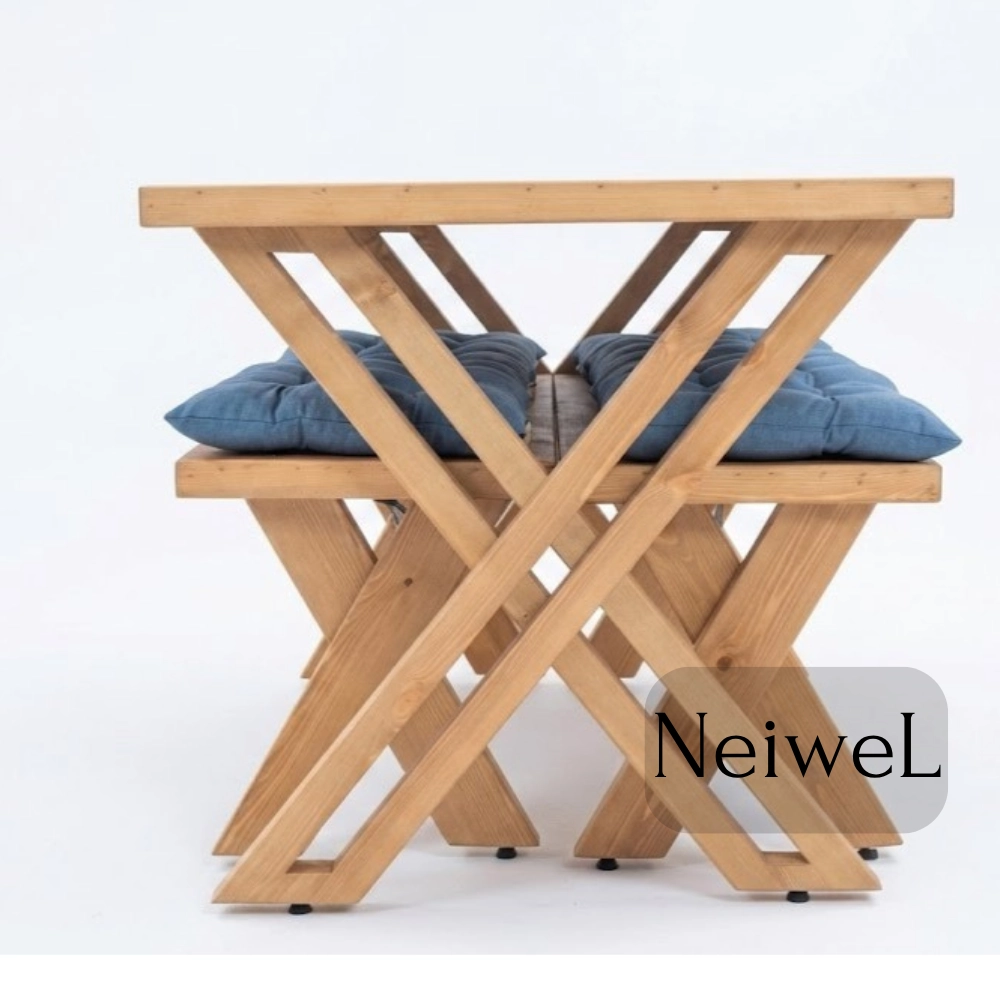 Neiwel Garden Sean Doğal Ahşap Banklı Bahçe Masa Takımı