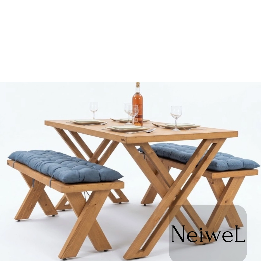Neiwel Garden Sean Doğal Ahşap Banklı Bahçe Masa Takımı