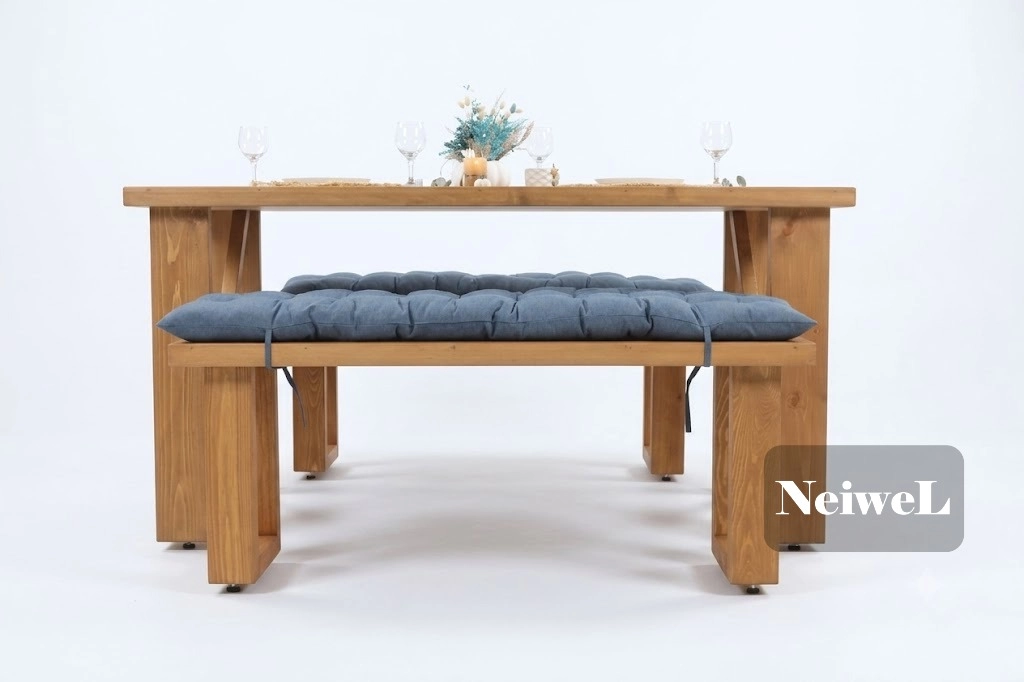 Neiwel Garden Dian Doğal Ahşap Banklı Bahçe Masa Takımı