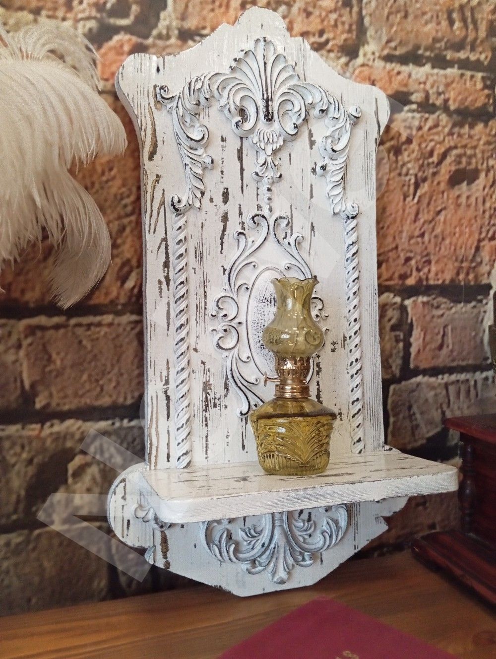 Neiwel Vintage Ahşap Eskitme Beyaz Aplik
