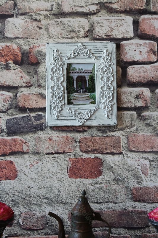Neiwel Vintage Datca B Eskitme Beyaz Resim ve Ayna Çerçevesi