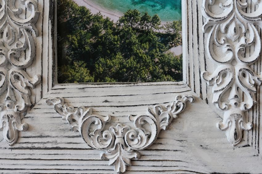 Neiwel Vintage Datca Eskitme Beyaz Resim ve Ayna Çerçevesi
