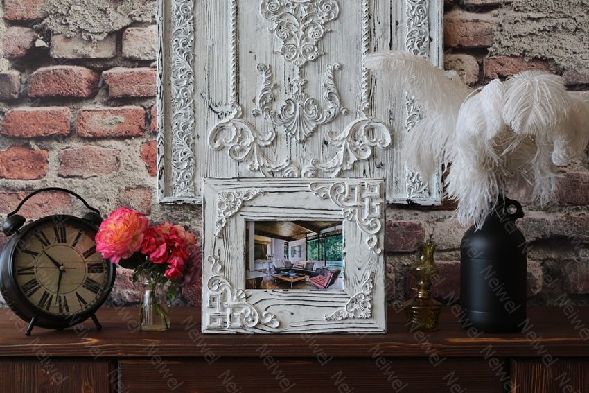 Neiwel Vintage Didim C Eskitme Beyaz Resim ve Ayna Çerçevesi