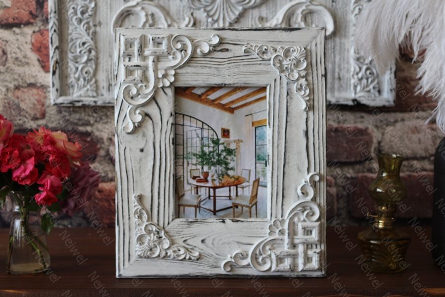 Neiwel Vintage Didim Eskitme Beyaz Resim ve Ayna Çerçevesi