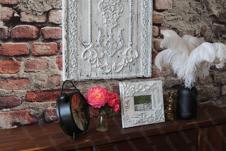 Neiwel Vintage Elsa Eskitme Beyaz Resim ve Ayna Çerçevesi