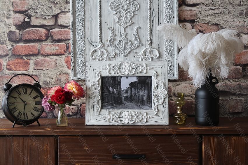 Neiwel Vintage Flora B Eskitme Beyaz Resim ve Ayna Çerçevesi