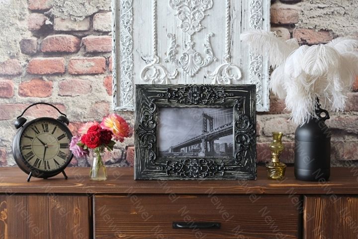 Neiwel Vintage Flora B Eskitme Siyah Resim ve Ayna Çerçevesi