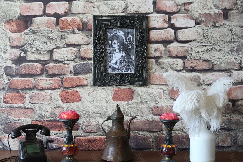Neiwel Vintage Flora C Eskitme Siyah Resim ve Ayna Çerçevesi