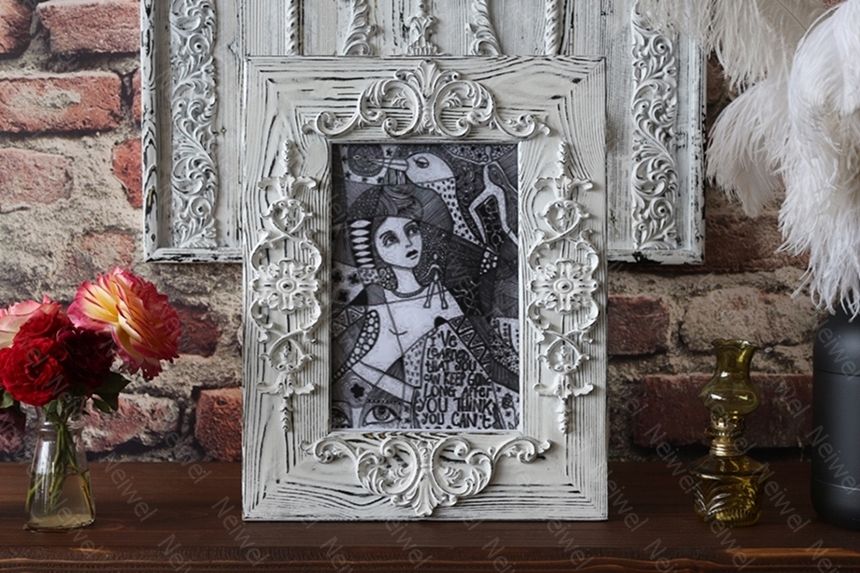 Neiwel Vintage Flora Eskitme Beyaz Resim ve Ayna Çerçevesi