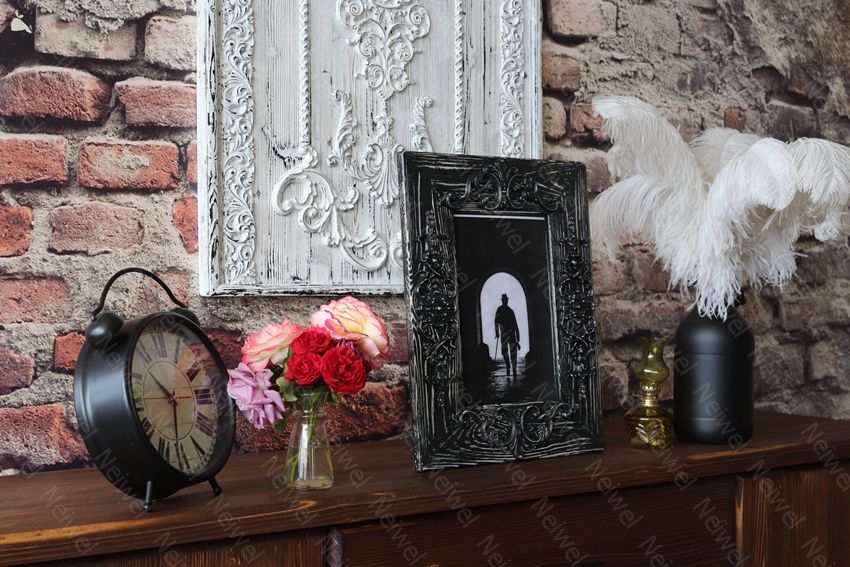Neiwel Vintage Flora Eskitme Siyah Resim ve Ayna Çerçevesi