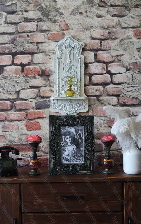 Neiwel Vintage Flora Eskitme Siyah Resim ve Ayna Çerçevesi