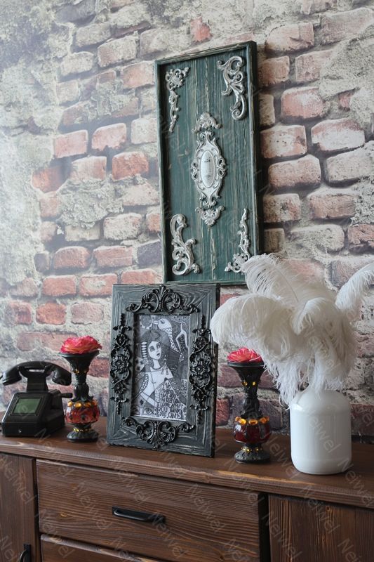 Neiwel Vintage Flora Eskitme Siyah Resim ve Ayna Çerçevesi