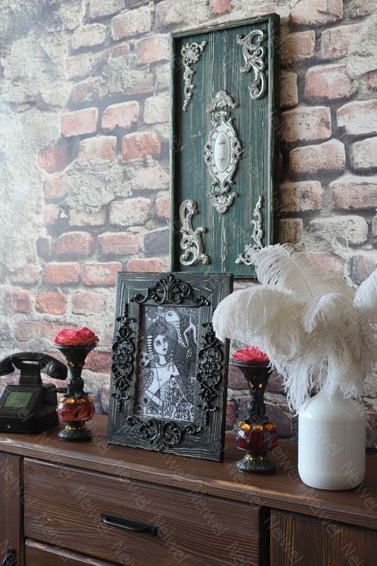 Neiwel Vintage Flora Eskitme Siyah Resim ve Ayna Çerçevesi