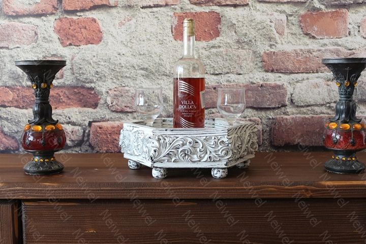 Neiwel Vintage Mercan Eskitme Beyaz Altıgen Bar Standı