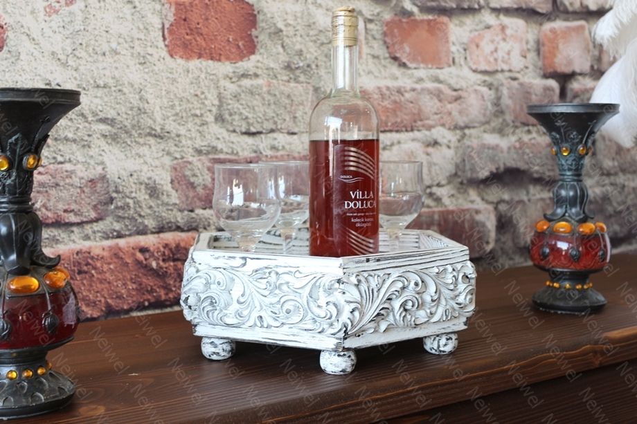 Neiwel Vintage Mercan Eskitme Beyaz Altıgen Bar Standı