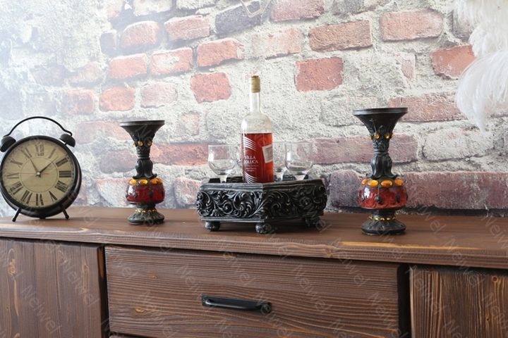 Neiwel Vintage Mercan Eskitme Siyah Altıgen Bar Standı
