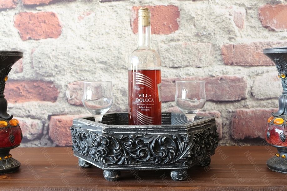 Neiwel Vintage Mercan Eskitme Siyah Altıgen Bar Standı
