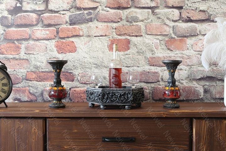 Neiwel Vintage Mercan Eskitme Siyah Altıgen Bar Standı