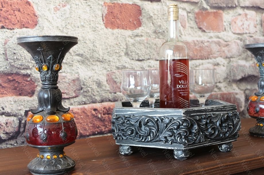 Neiwel Vintage Mercan Eskitme Siyah Altıgen Bar Standı