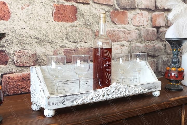 Neiwel Vintage Roha Eskitme Beyaz Bar Standı