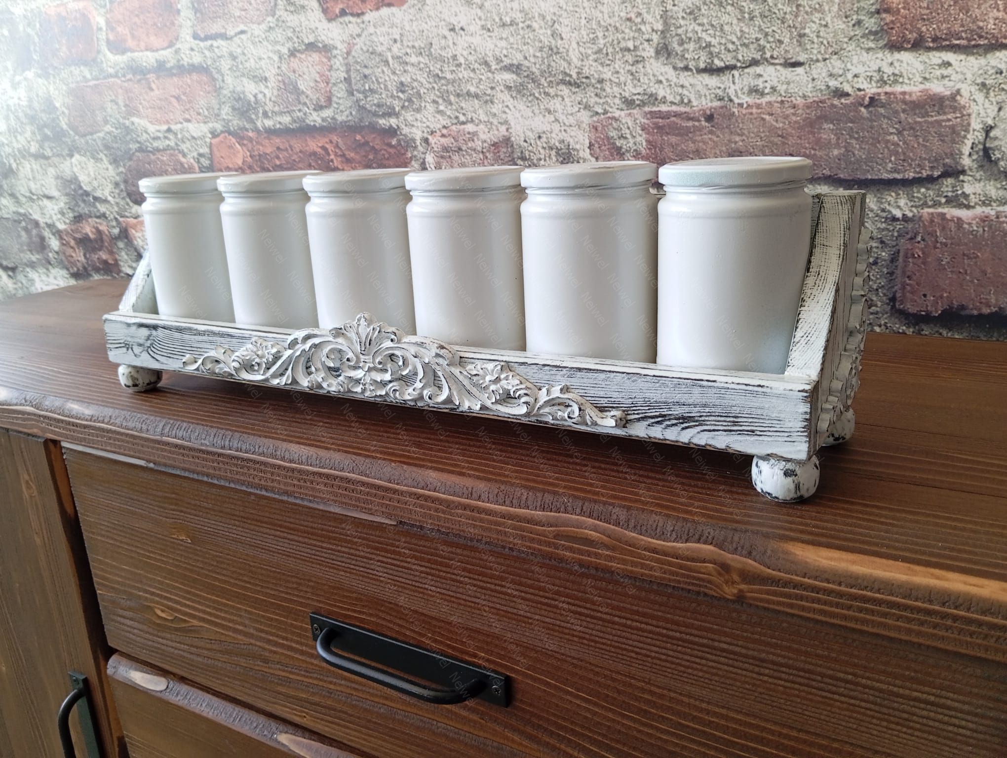 Neiwel Vintage Roha Eskitme Beyaz Stand Raf