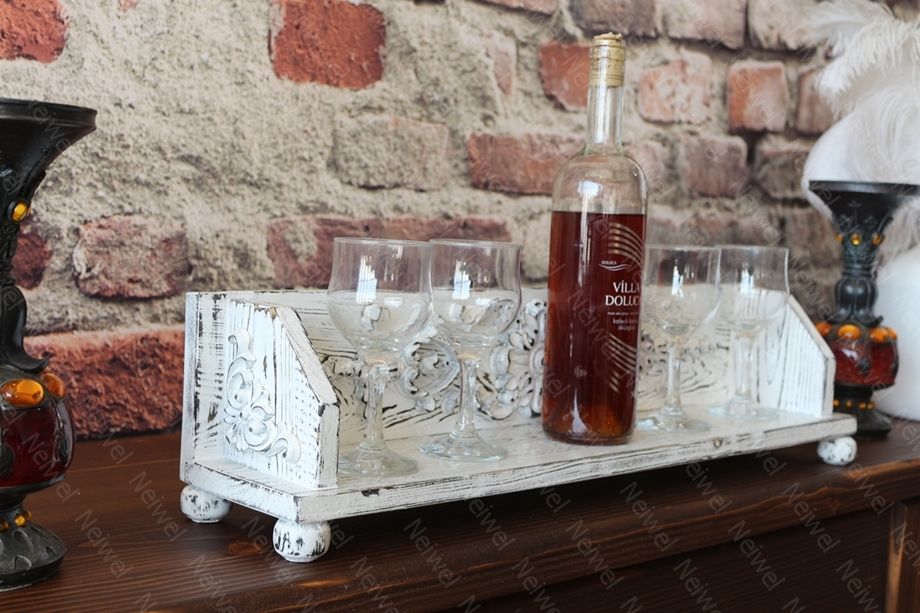 Neiwel Vintage Suen Eskitme Beyaz Bar Standı