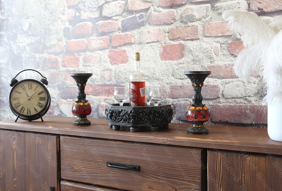 Neiwel Vintage Yıldız Eskitme Siyah Sekizgen Bar Standı