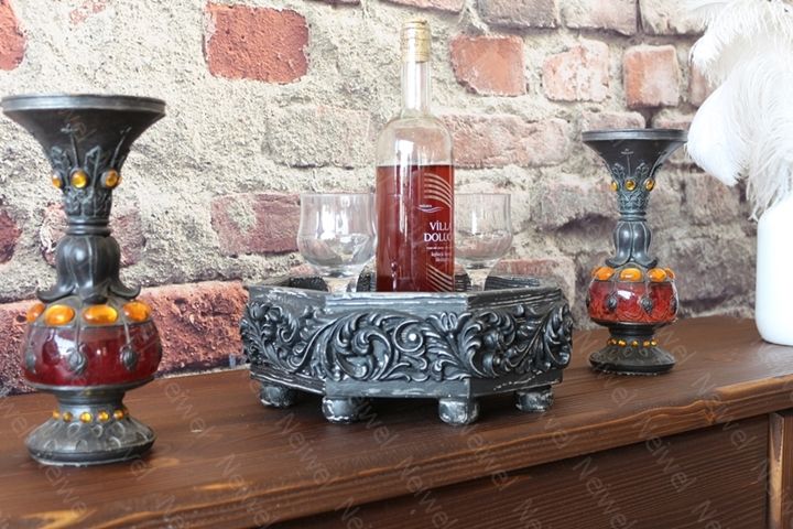 Neiwel Vintage Yıldız Eskitme Siyah Sekizgen Bar Standı