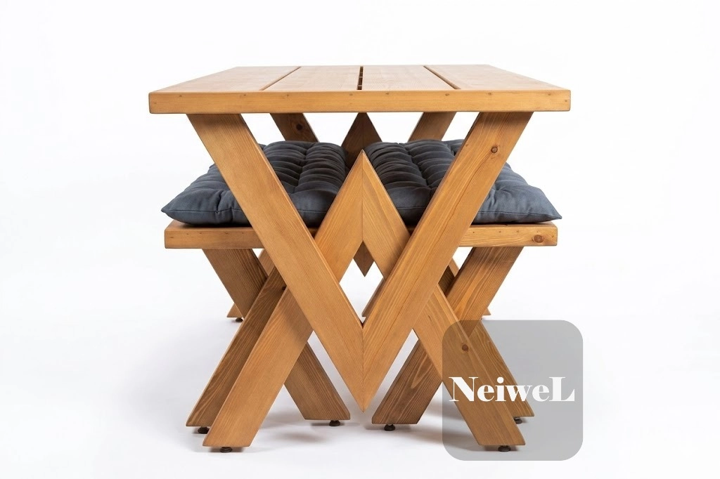 Neiwel Garden Venus Doğal Ahşap Banklı Bahçe Masa Takımı