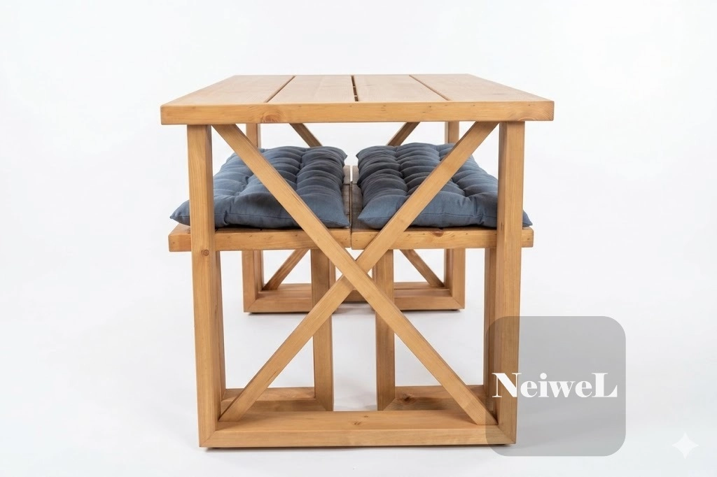 Neiwel Garden Dian Doğal Ahşap Banklı Bahçe Masa Takımı