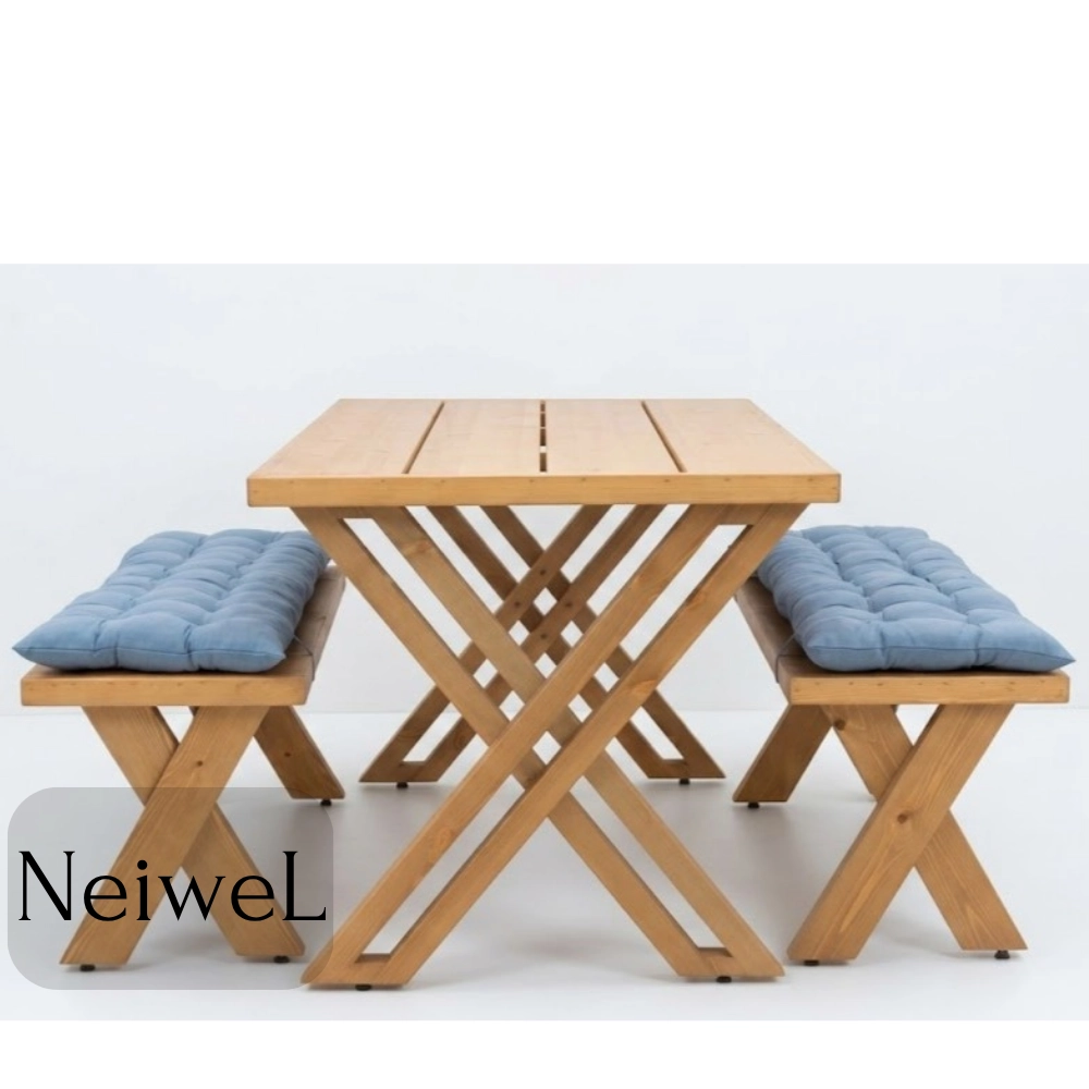 Neiwel Garden Sean Doğal Ahşap Banklı Bahçe Masa Takımı