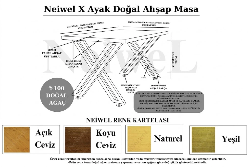 Neiwel Mira Doğal Ahşap Mutfak Masası